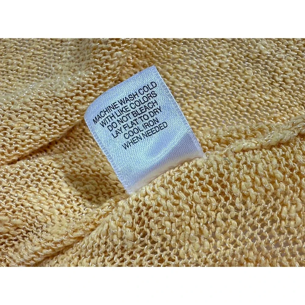 Fresh Produce Yellow Open Knit Sweater Size‎ Medium Large 3/4 Sleeve Scoop Neck